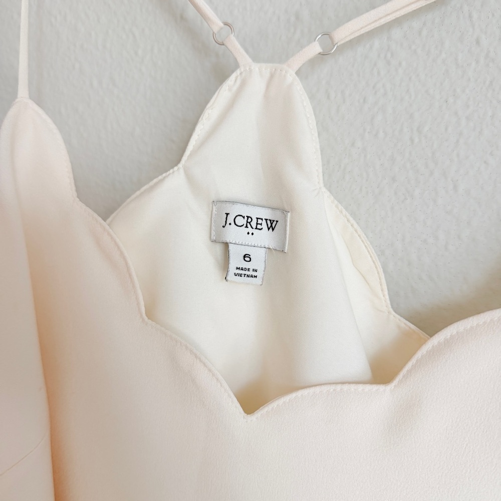 J. Crew Cream Scallop V-Neck Spaghetti Strap Camisole Tank Top Blouse - Picture 3 of 5